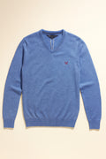 Organic Cotton V Neck Jumper in Blue Marl