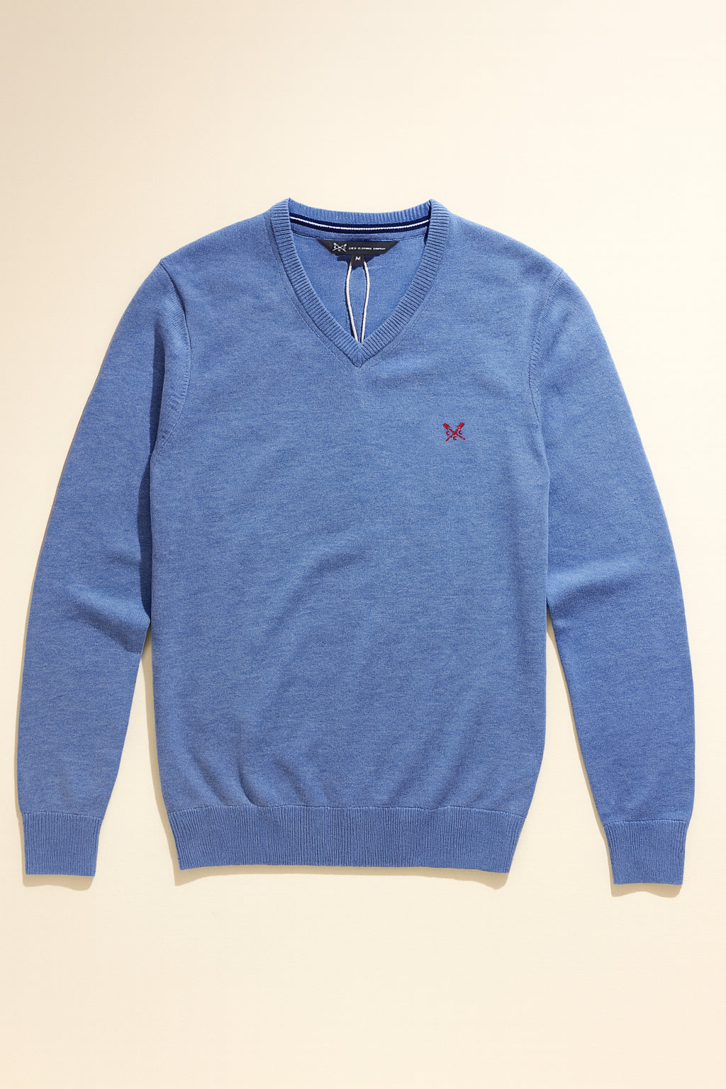 Organic Cotton V Neck Jumper in Blue Marl