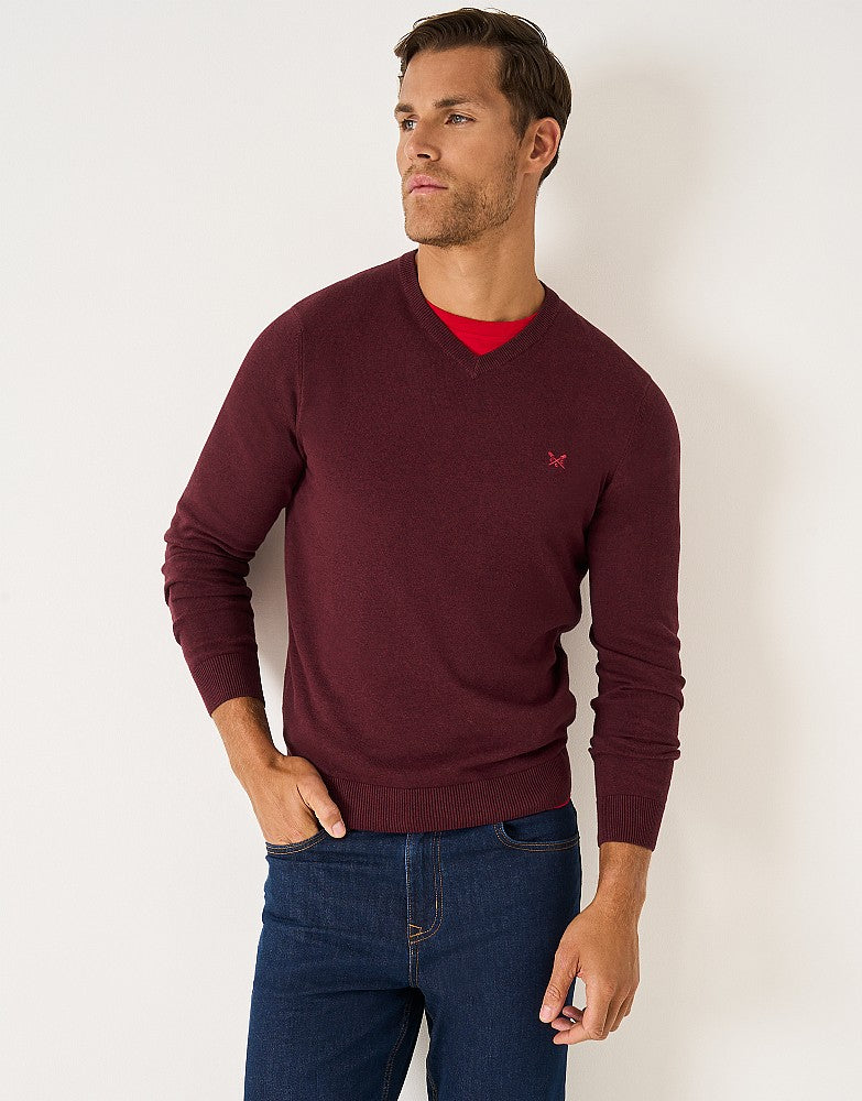 Organic Cotton V Neck Jumper in Burgundy