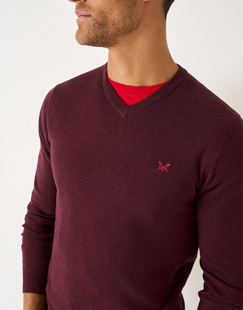 Organic Cotton V Neck Jumper in Burgundy