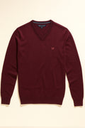 Organic Cotton V Neck Jumper in Burgundy