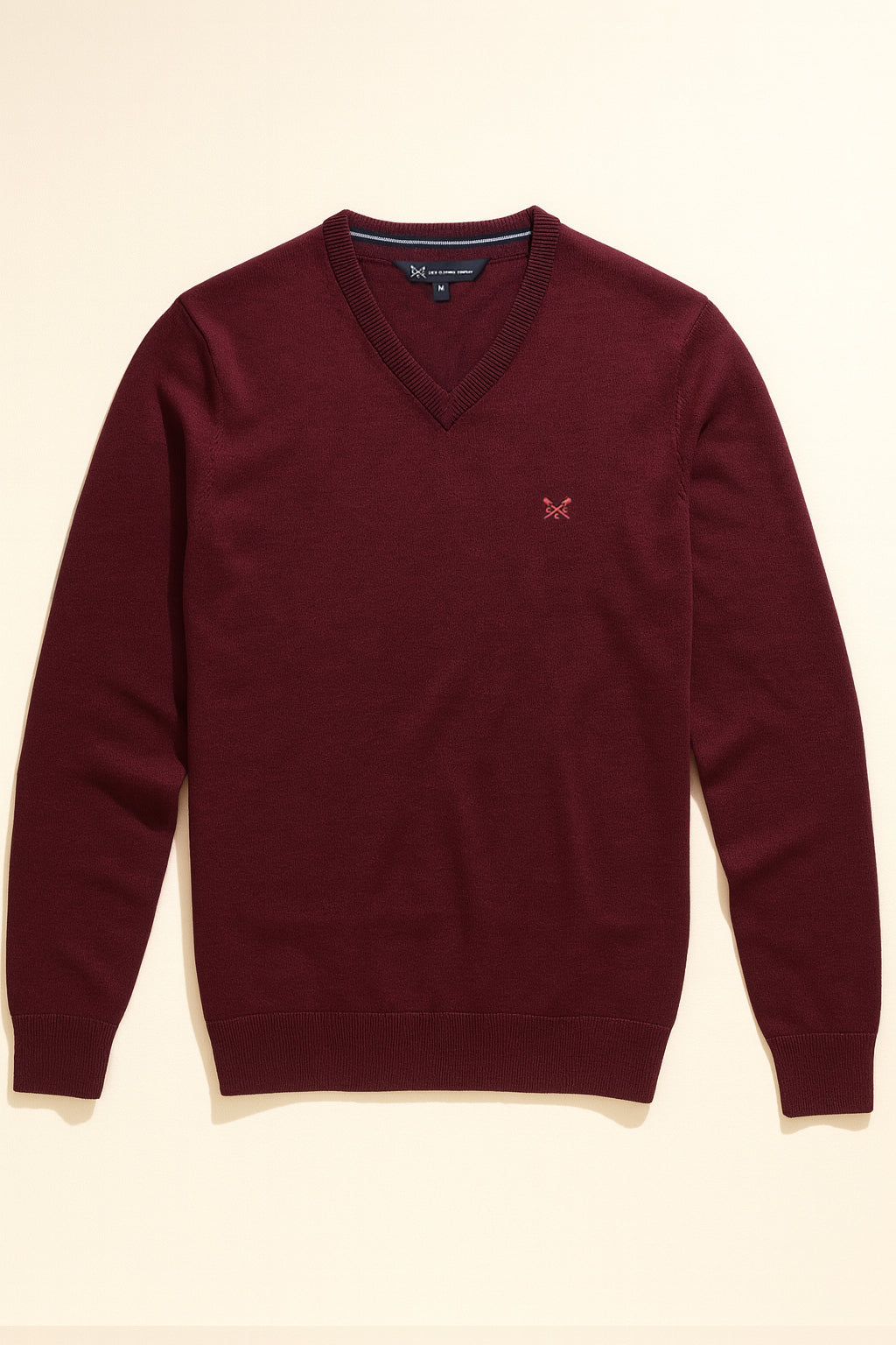 Organic Cotton V Neck Jumper in Burgundy