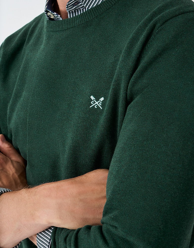 Organic Cotton Crew Neck Jumper in Bottle Green
