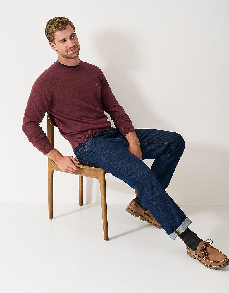 Organic Cotton Crew Neck Jumper in Burgundy