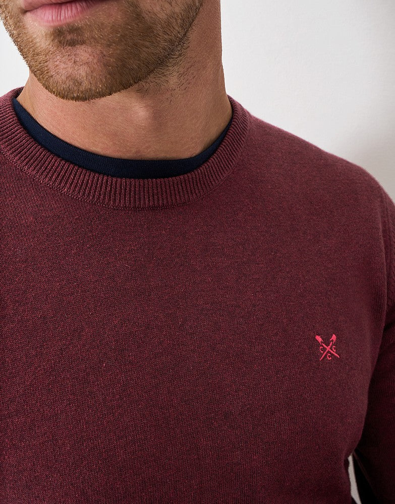 Organic Cotton Crew Neck Jumper in Burgundy
