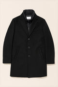 New Edison Wool-Rich Hybrid Overcoat - Black