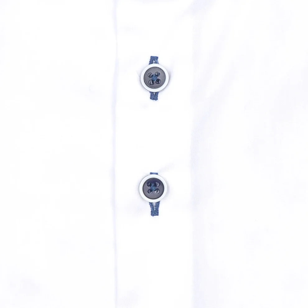 2-Ply Organic Cotton Shirts - White - Blue Buttons