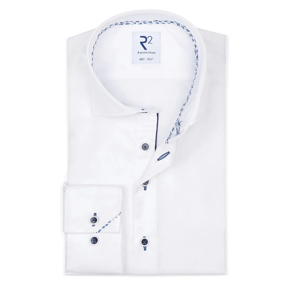 2-Ply Organic Cotton Shirts - White - Blue Buttons