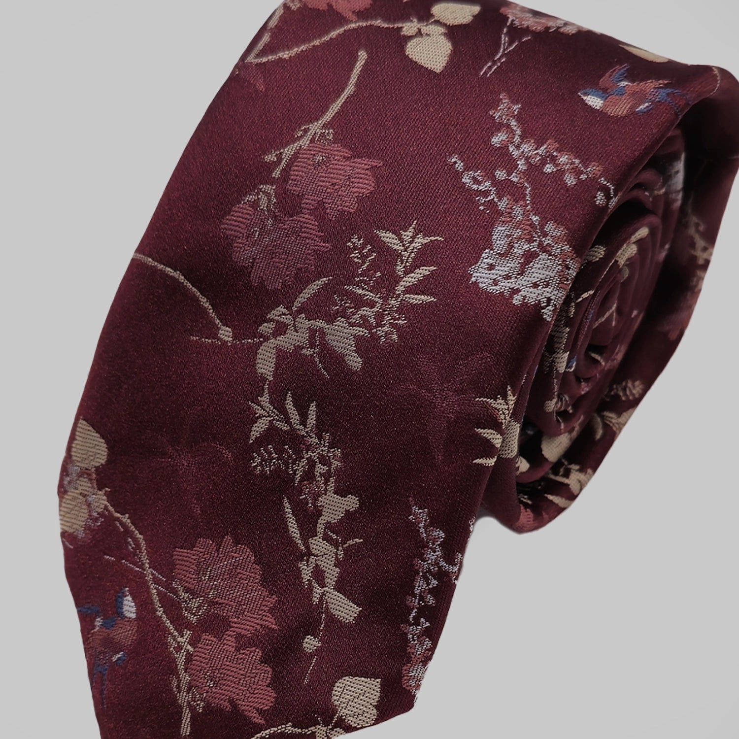 Oriental Floral Tie and Hankie - Burgundy