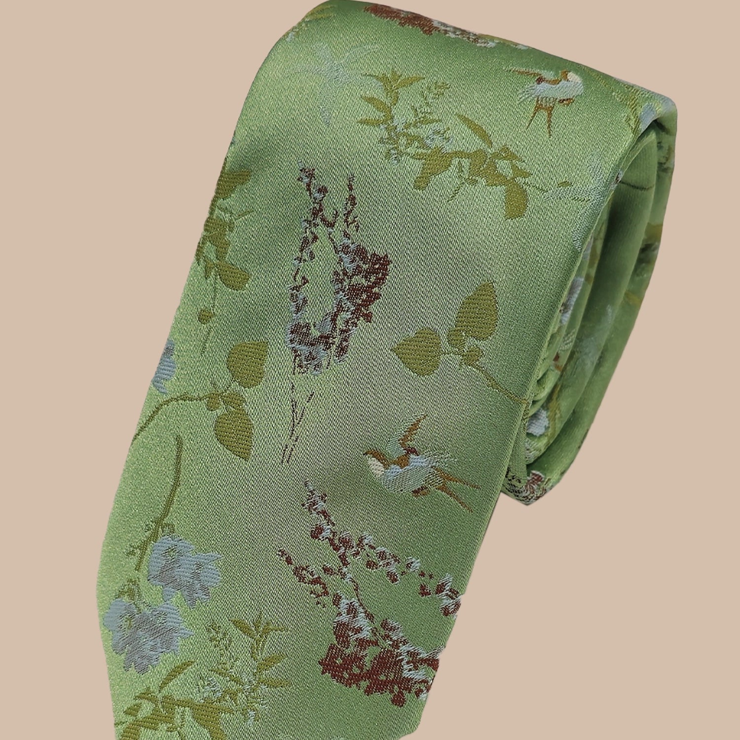 Oriental Floral Tie and Hankie - Light Green