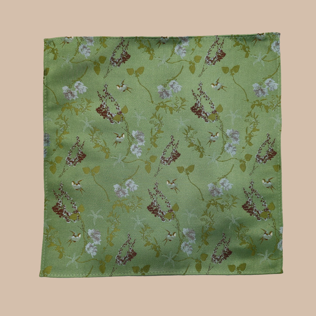 Oriental Floral Tie and Hankie - Light Green