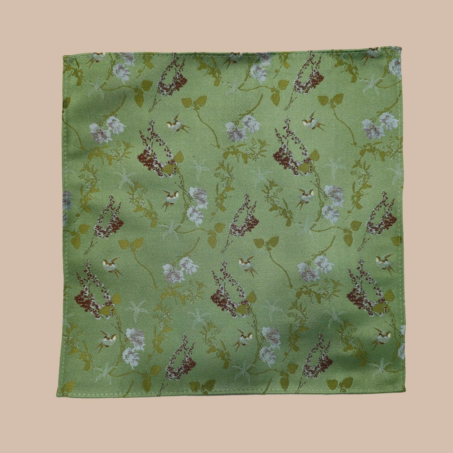 Oriental Floral Tie and Hankie - Light Green