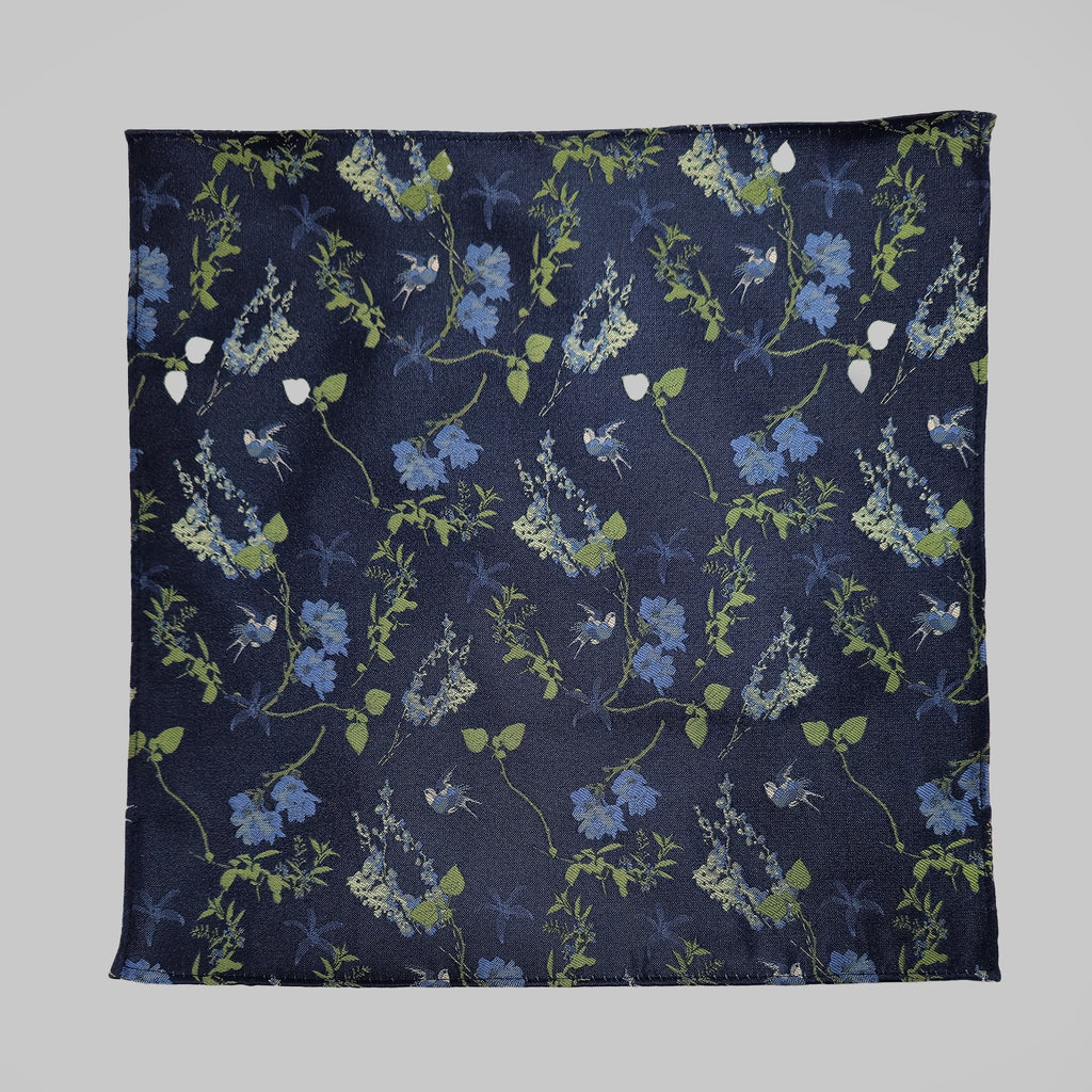 Oriental Floral Tie and Hankie - Navy