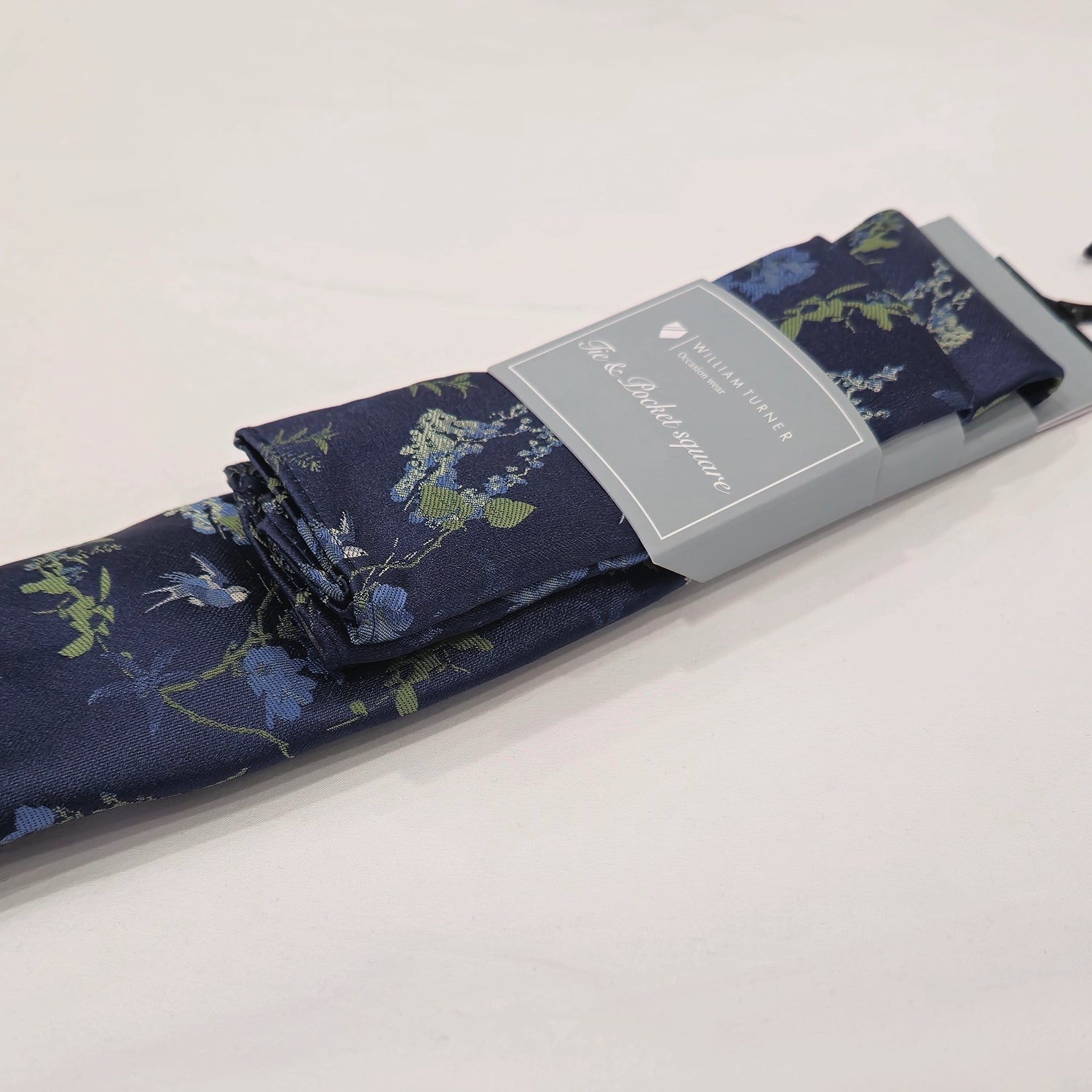Oriental Floral Tie and Hankie - Navy