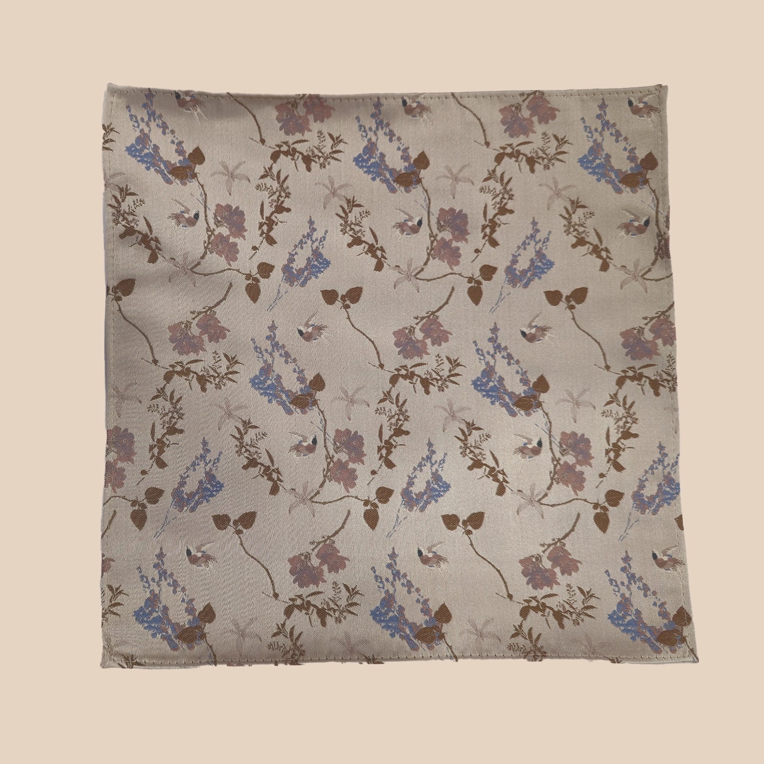 Oriental Floral Tie and Hankie - Stone