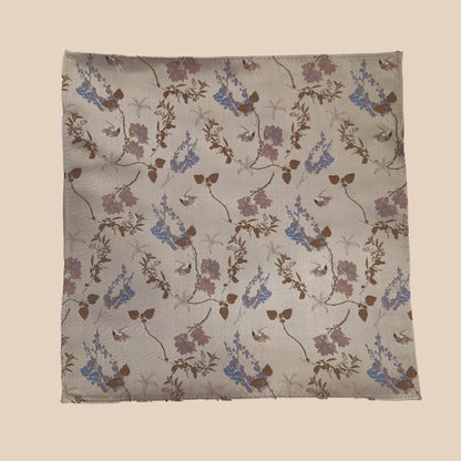 Oriental Floral Tie and Hankie - Stone