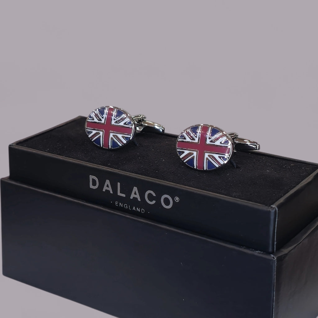 Oval Union Jack Rhodium Plated Cufflinks