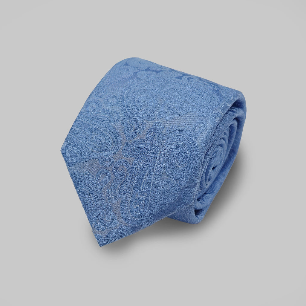 Paisley Print Tie and Hankie Set - Baby Blue