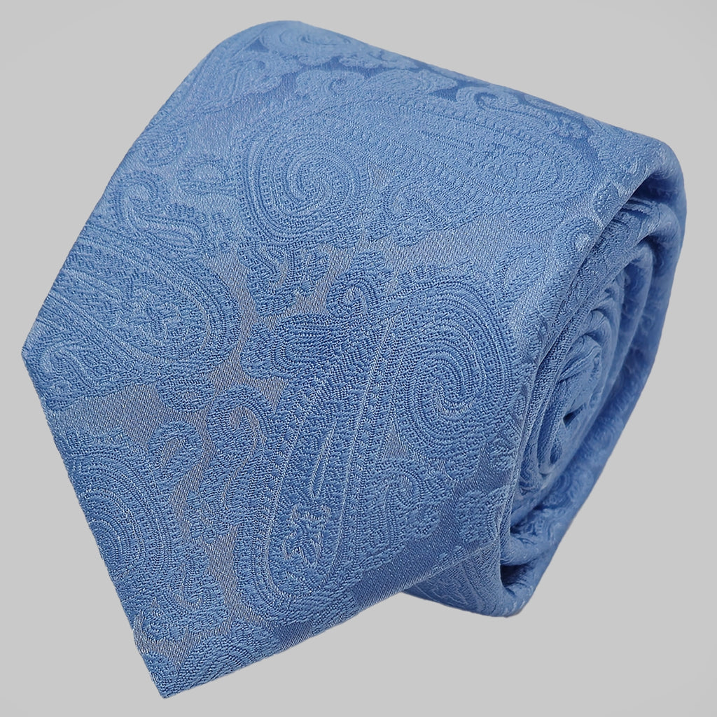 Paisley Print Tie and Hankie Set - Baby Blue