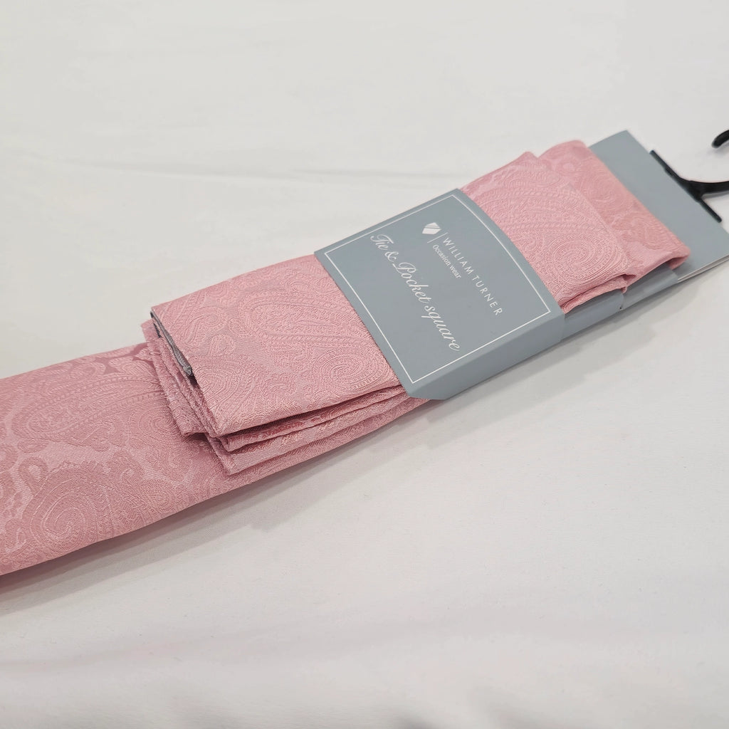 Paisley Print Tie and Hankie Set - Baby Pink