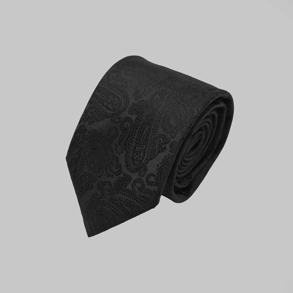 Paisley Print Tie and Hankie Set - Black