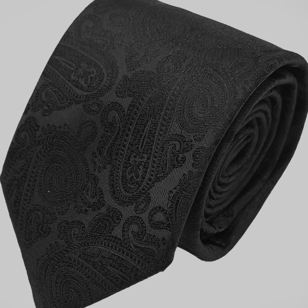 Paisley Print Tie and Hankie Set - Black