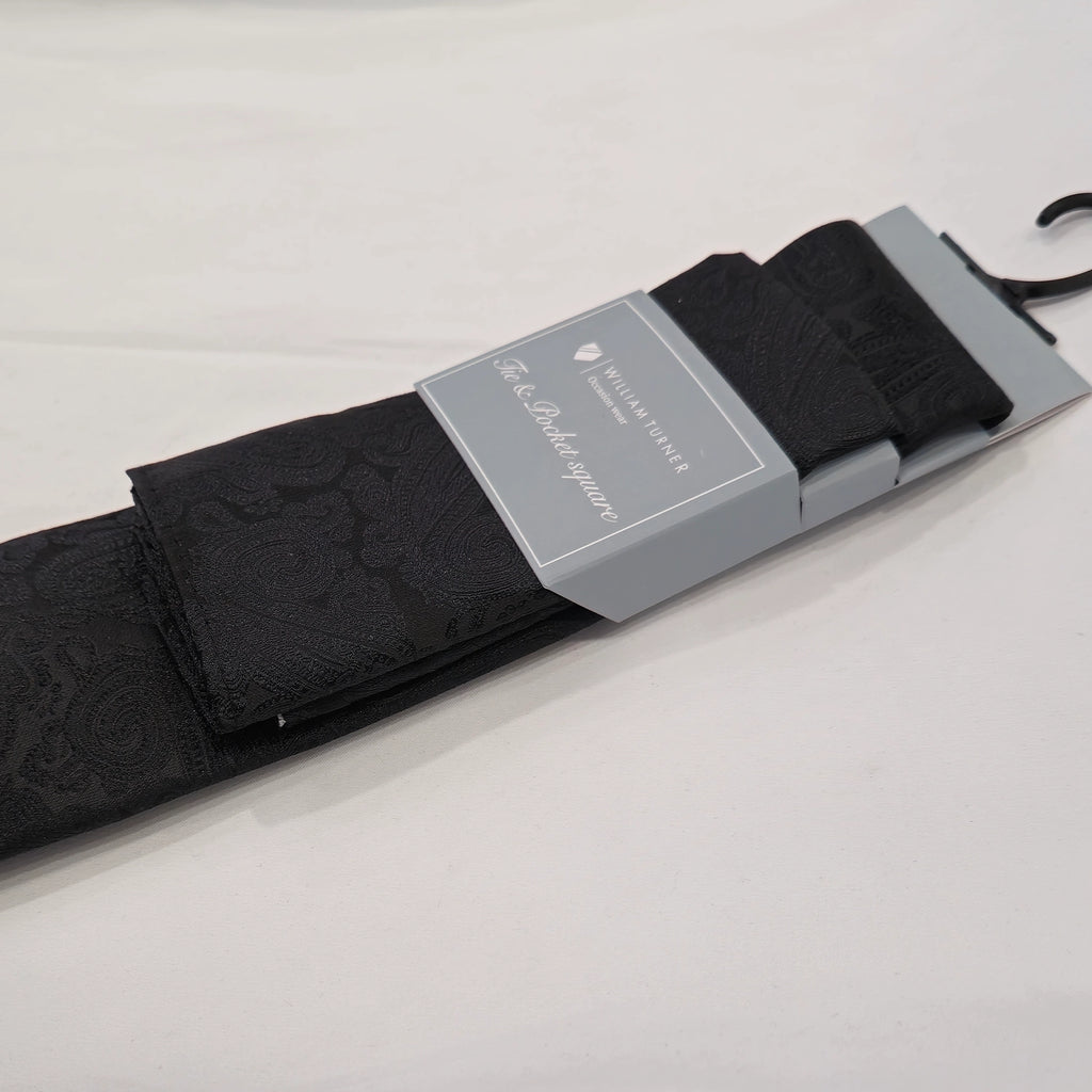 Paisley Print Tie and Hankie Set - Black