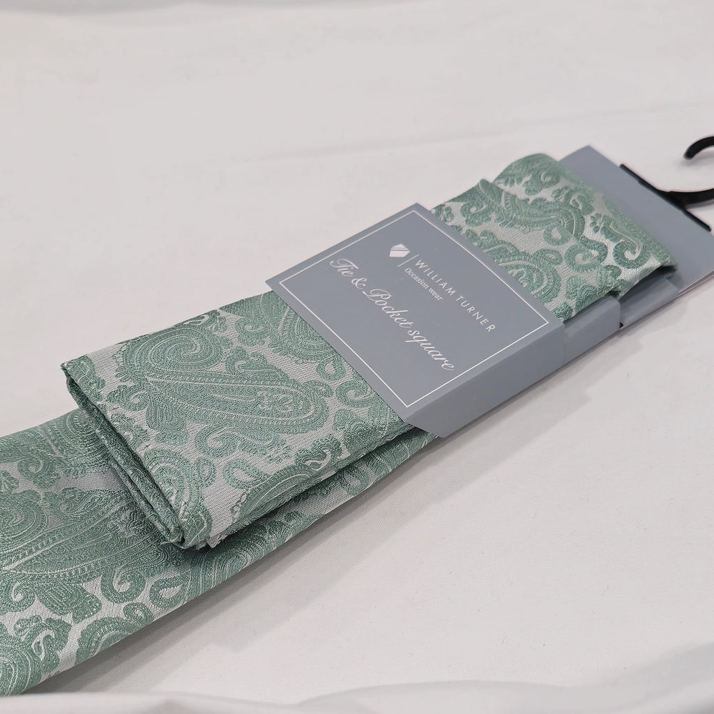 Paisley Print Tie and Hankie Set - Elderflower