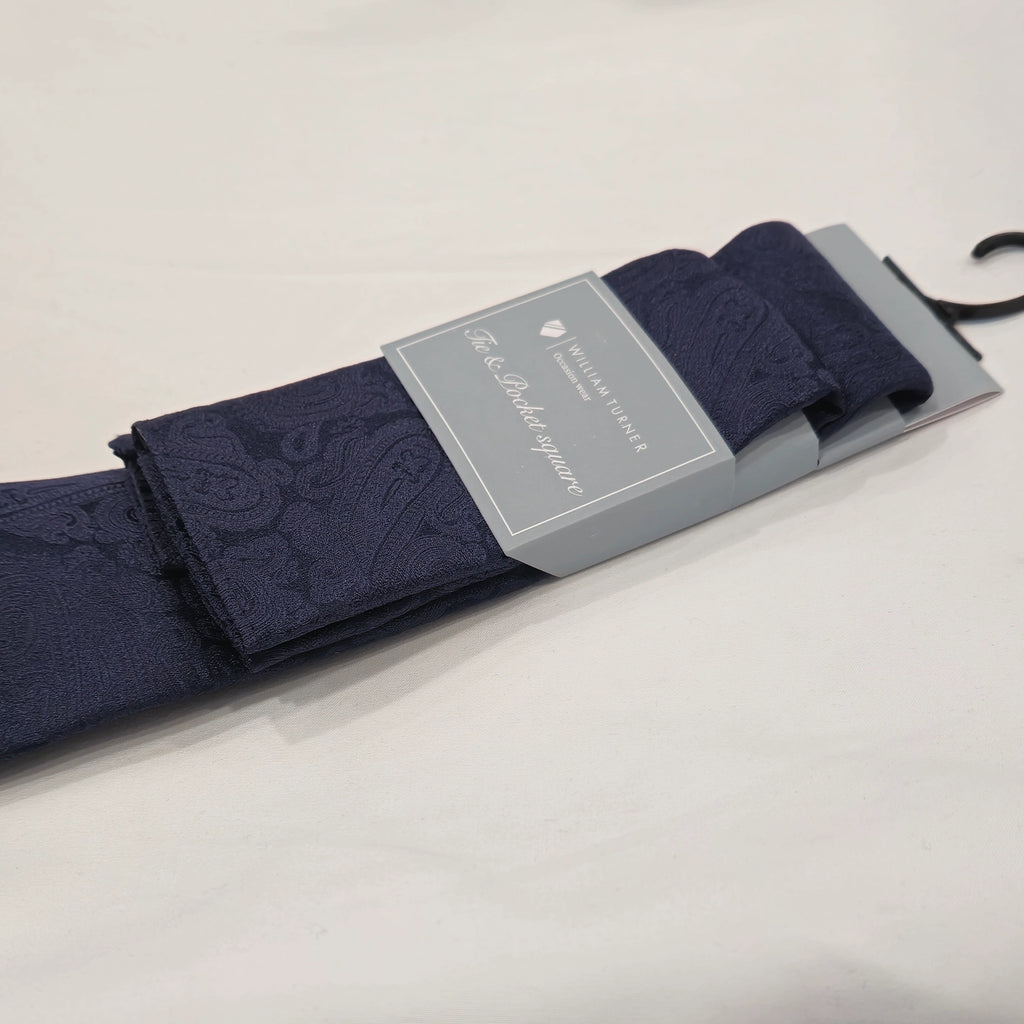 Paisley Print Tie and Hankie Set - Navy