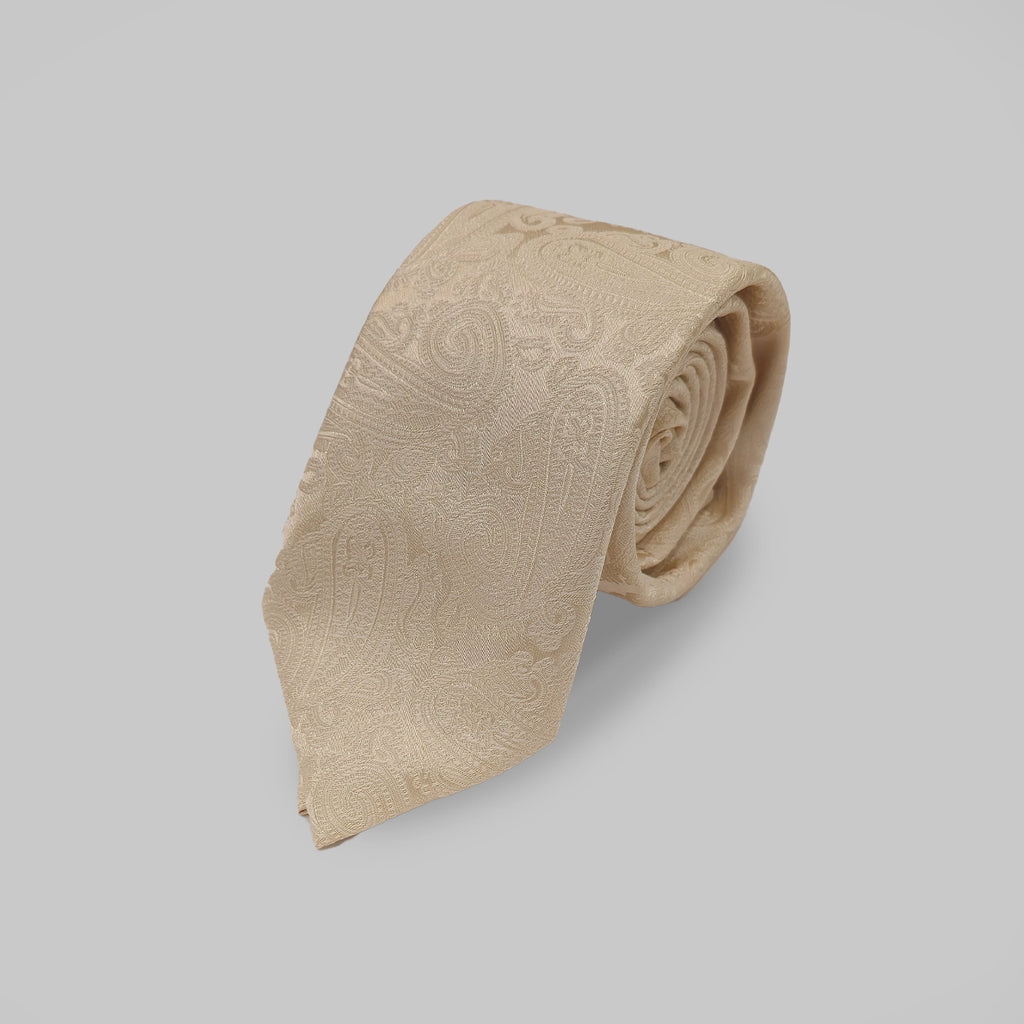 Paisley Print Tie and Hankie Set - Pale Gold