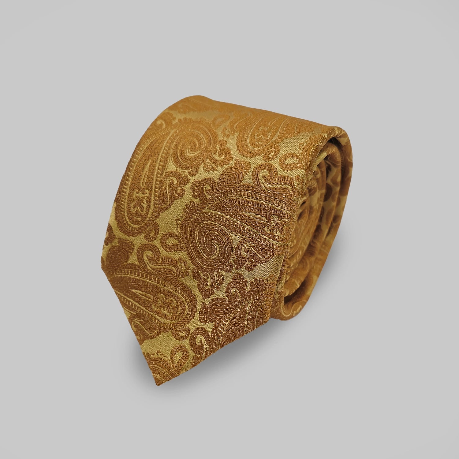 Paisley Print Tie and Hankie Set - Rich Gold