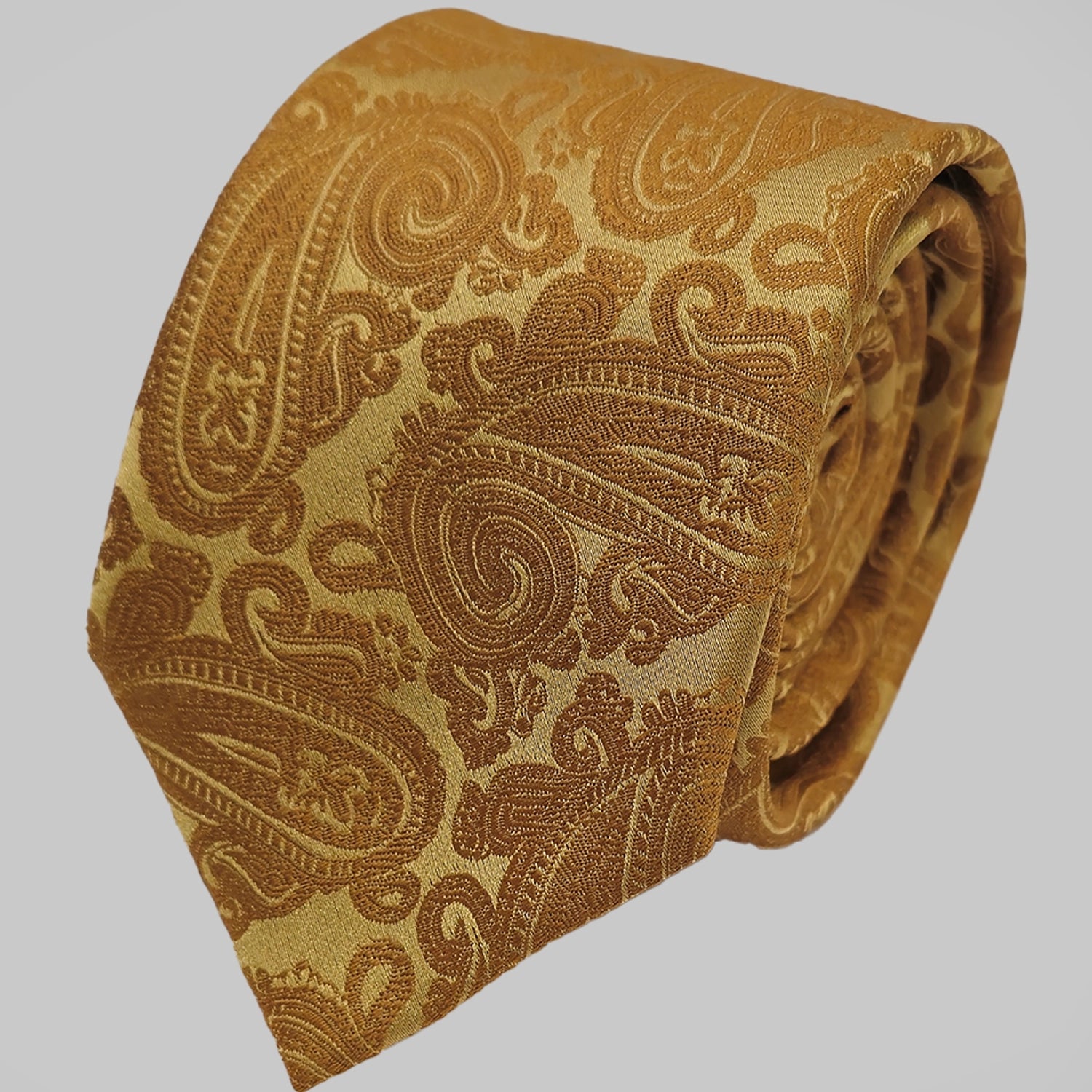 Paisley Print Tie and Hankie Set - Rich Gold