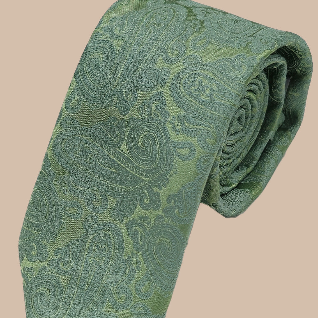 Paisley Print Tie and Hankie Set - Sage