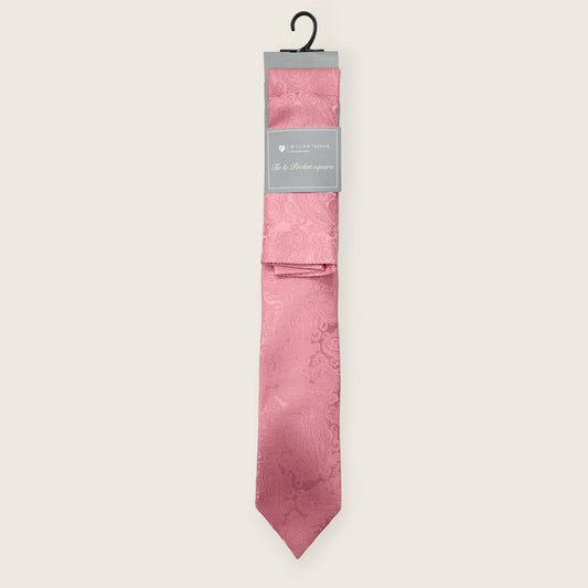 Tie and Hankie Set - Tonal Paisley Pink I082050