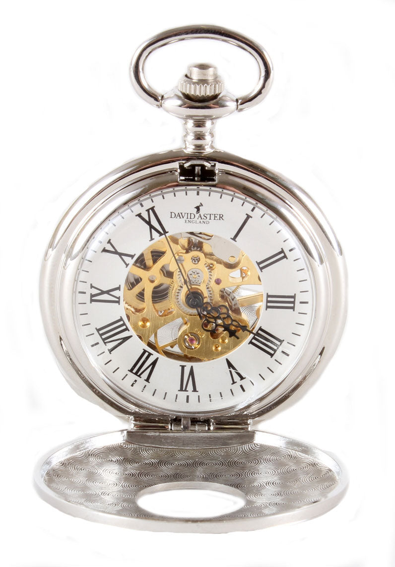 Silver Patterned Half Hunter Mechanical Pocket Watch