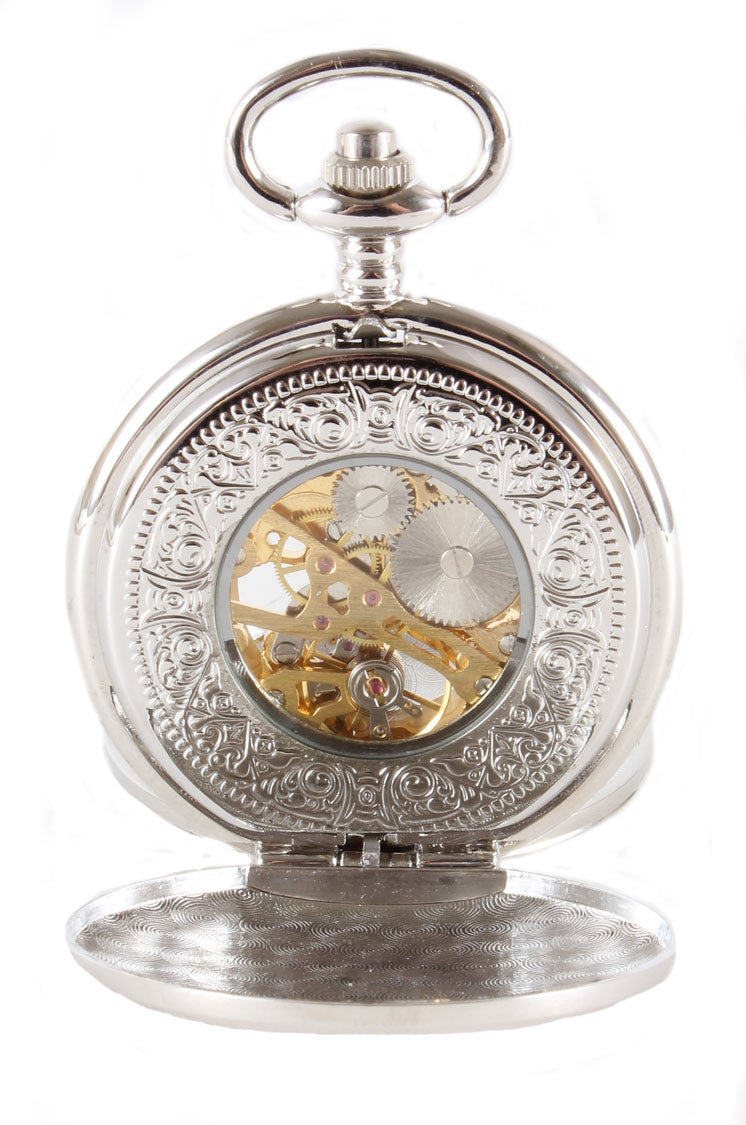 Silver Patterned Half Hunter Mechanical Pocket Watch