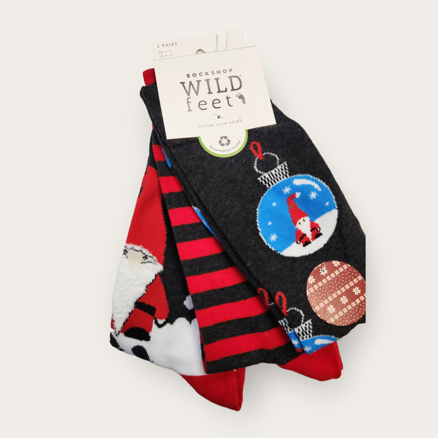 Wild-Feet Novelty Christmas Socks - Santa Bauble