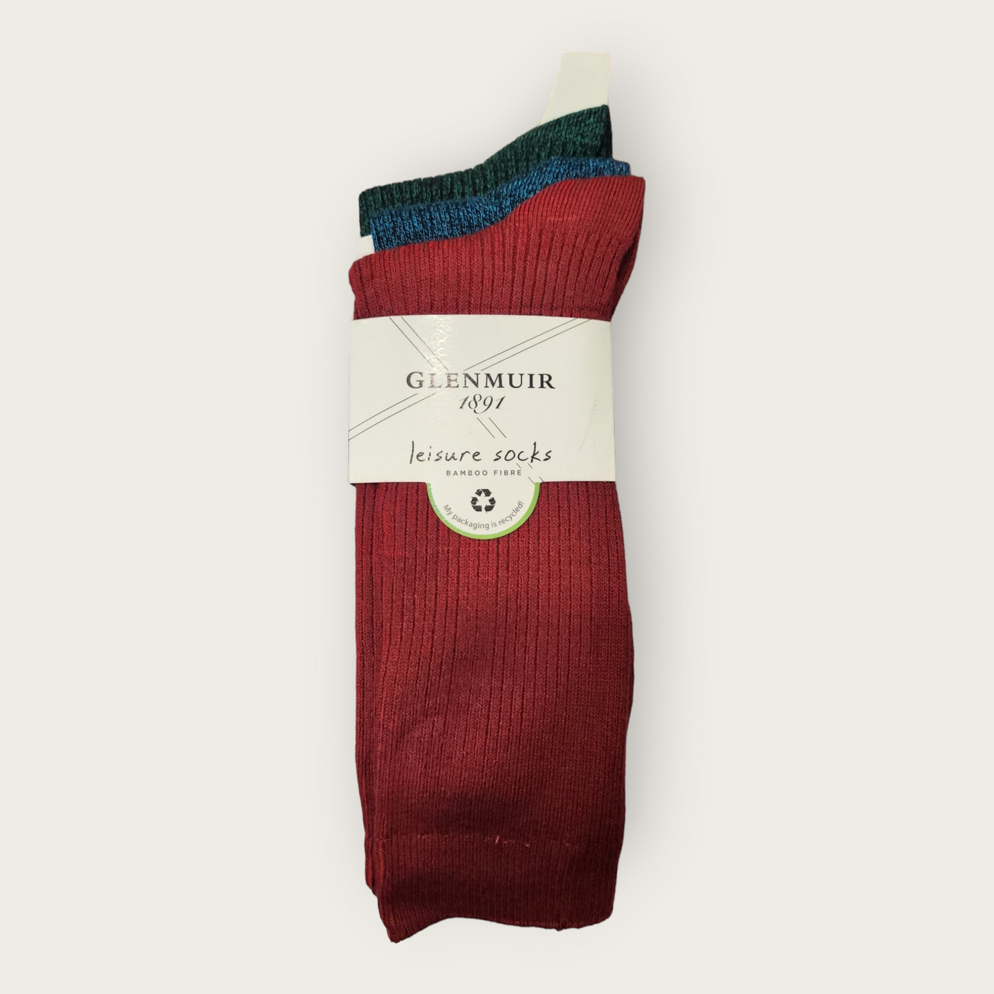 Glenmuir Soft Bamboo 3 Pack Socks - Red/ Blue/ Green