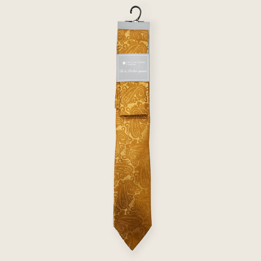 Tie and Hankie Set - Tonal Paisley Rich Gold I082048