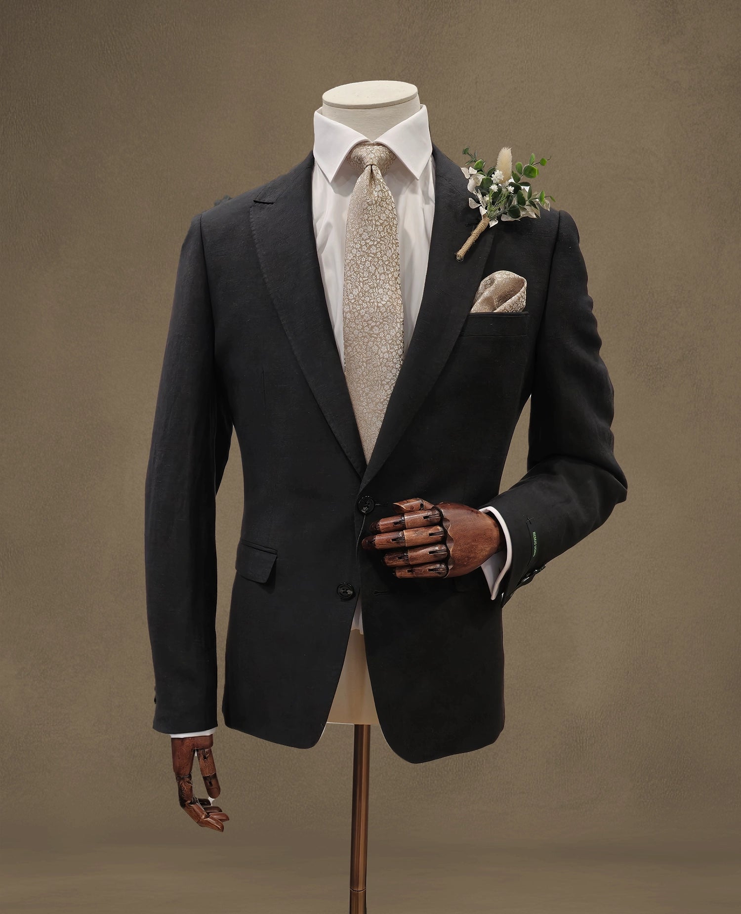 Slim Fit Linen-Blend Suit Jacket - Black