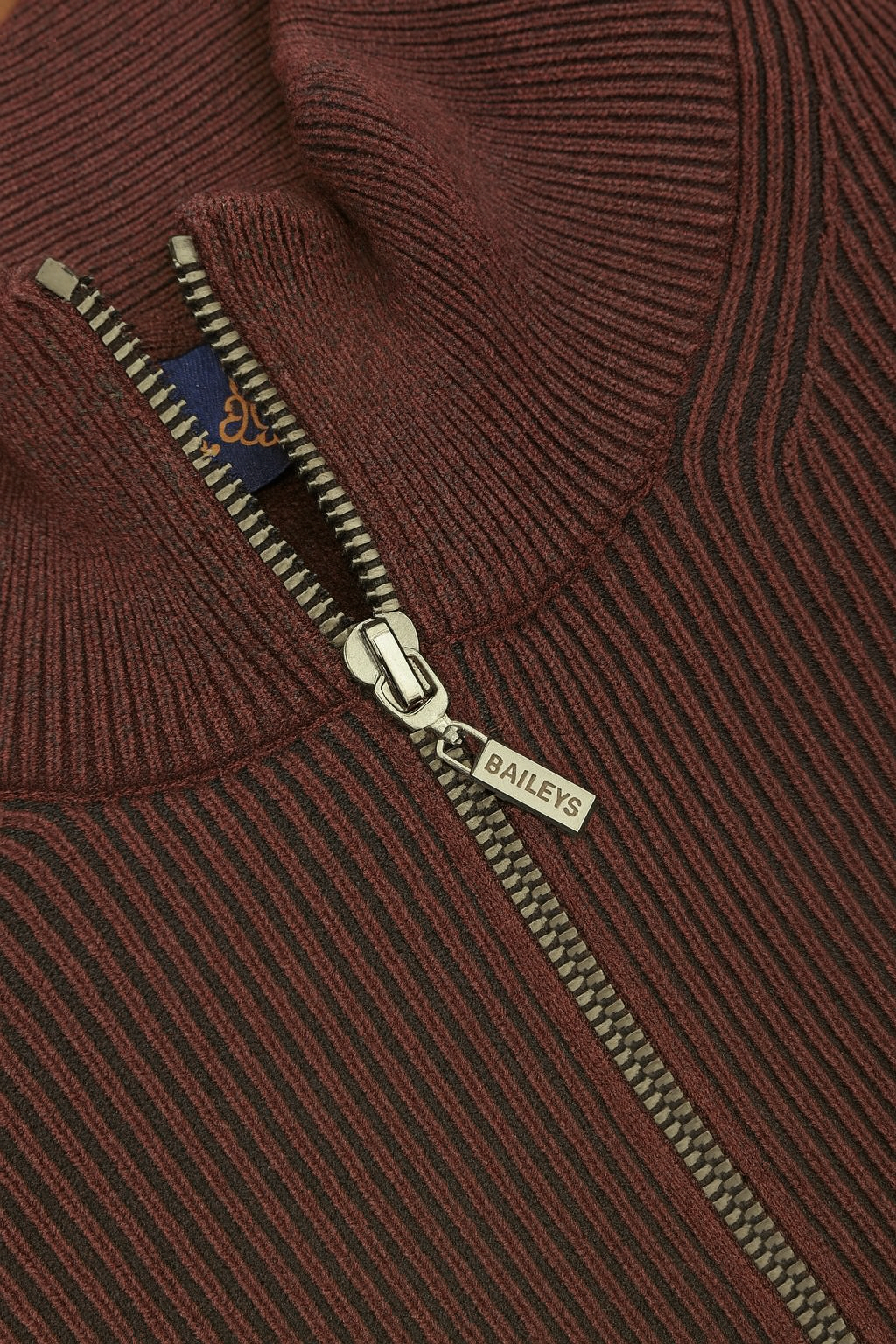 Cotton Ribbed Detail 1/4 Zip - Burgundy