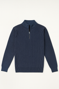 Cotton Ribbed Detail 1/4 Zip - Blue