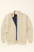 Chunky Cable Knit Fleece-Lined Zip Cardigan - Beige