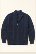 Chunky Cable Knit Fleece-Lined Zip Cardigan - Navy