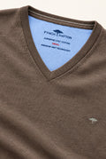 Fynch-Hatton Fine Knit V-Neck Cotton Jumper - Earth