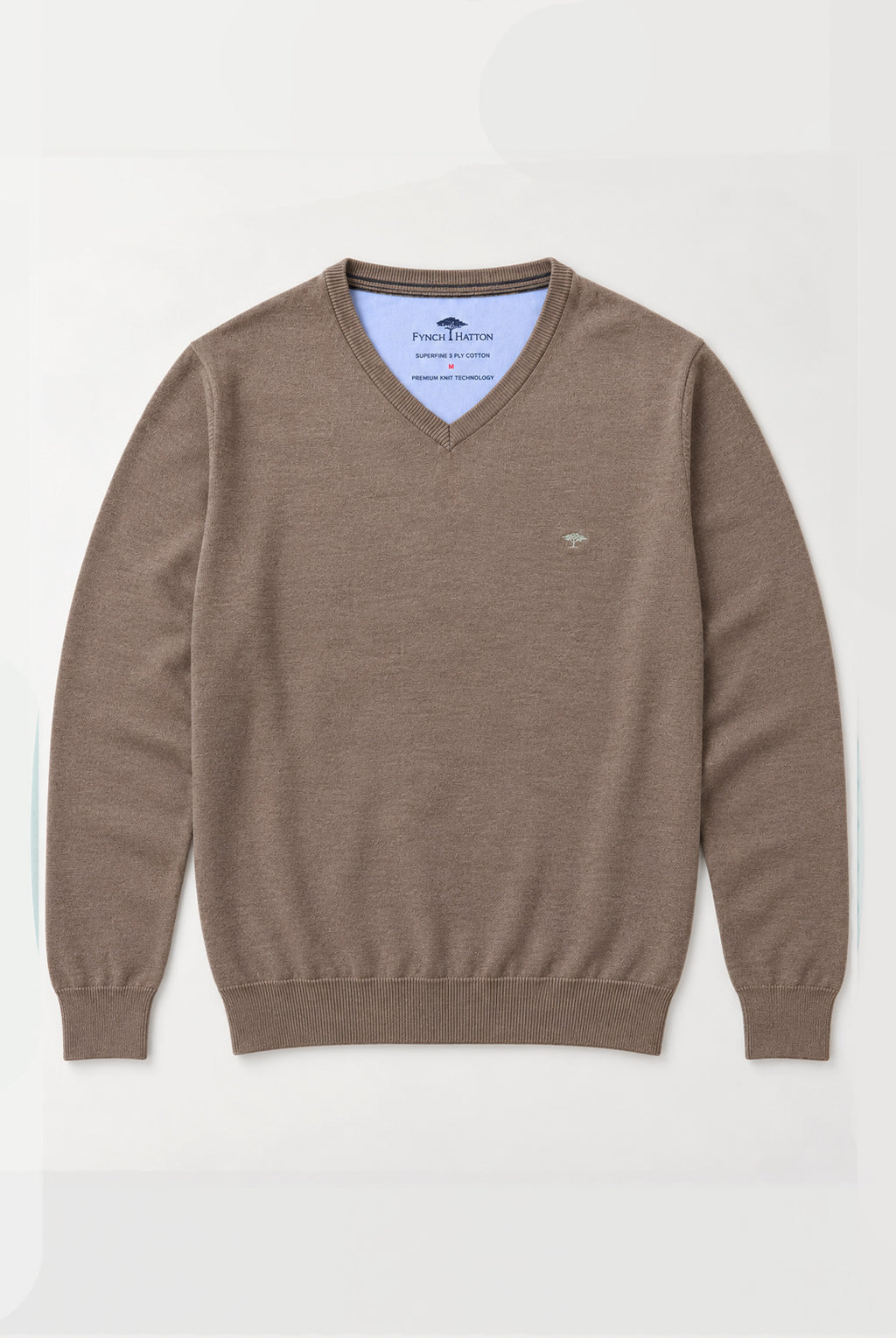Fynch-Hatton Fine Knit V-Neck Cotton Jumper - Earth