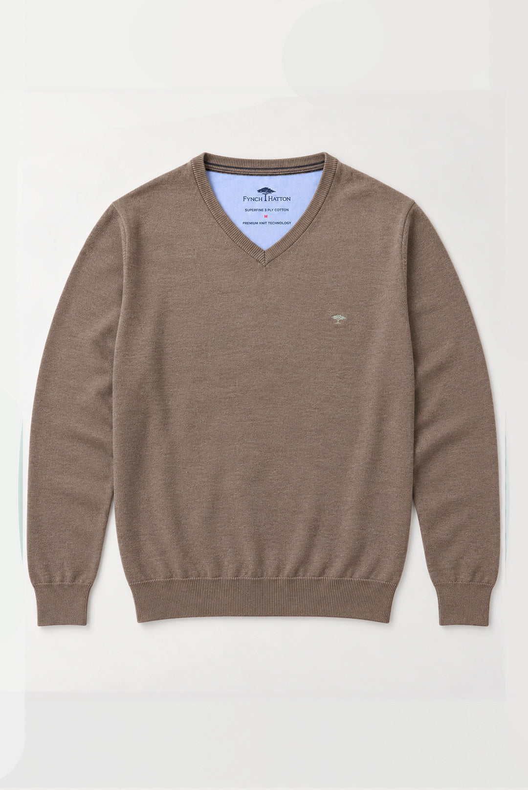 Fynch-Hatton Fine Knit V-Neck Cotton Jumper - Earth
