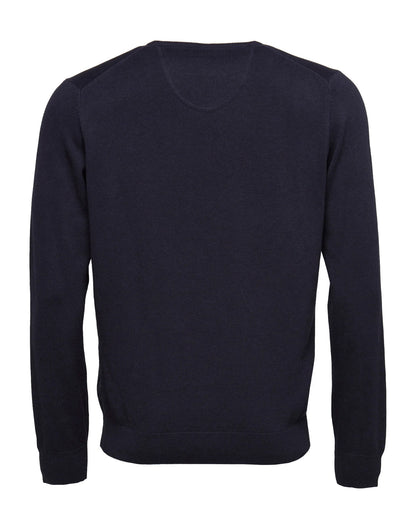 FINELY KNITTED V-NECK COTTON SWEATER - Navy