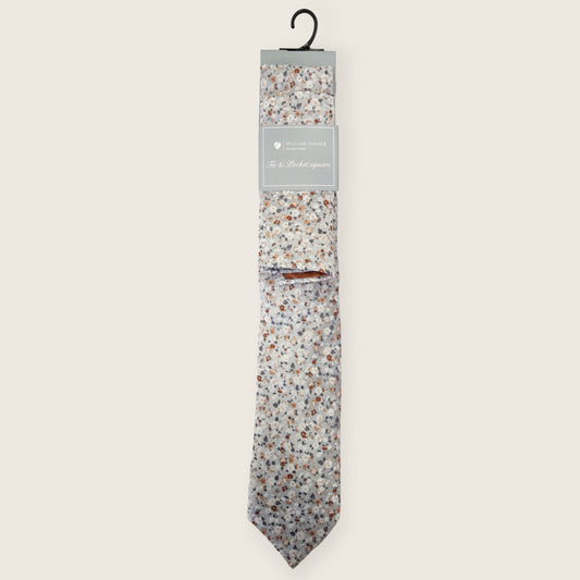 Tie and Hankie Set - Floral Silver and Peach I169696