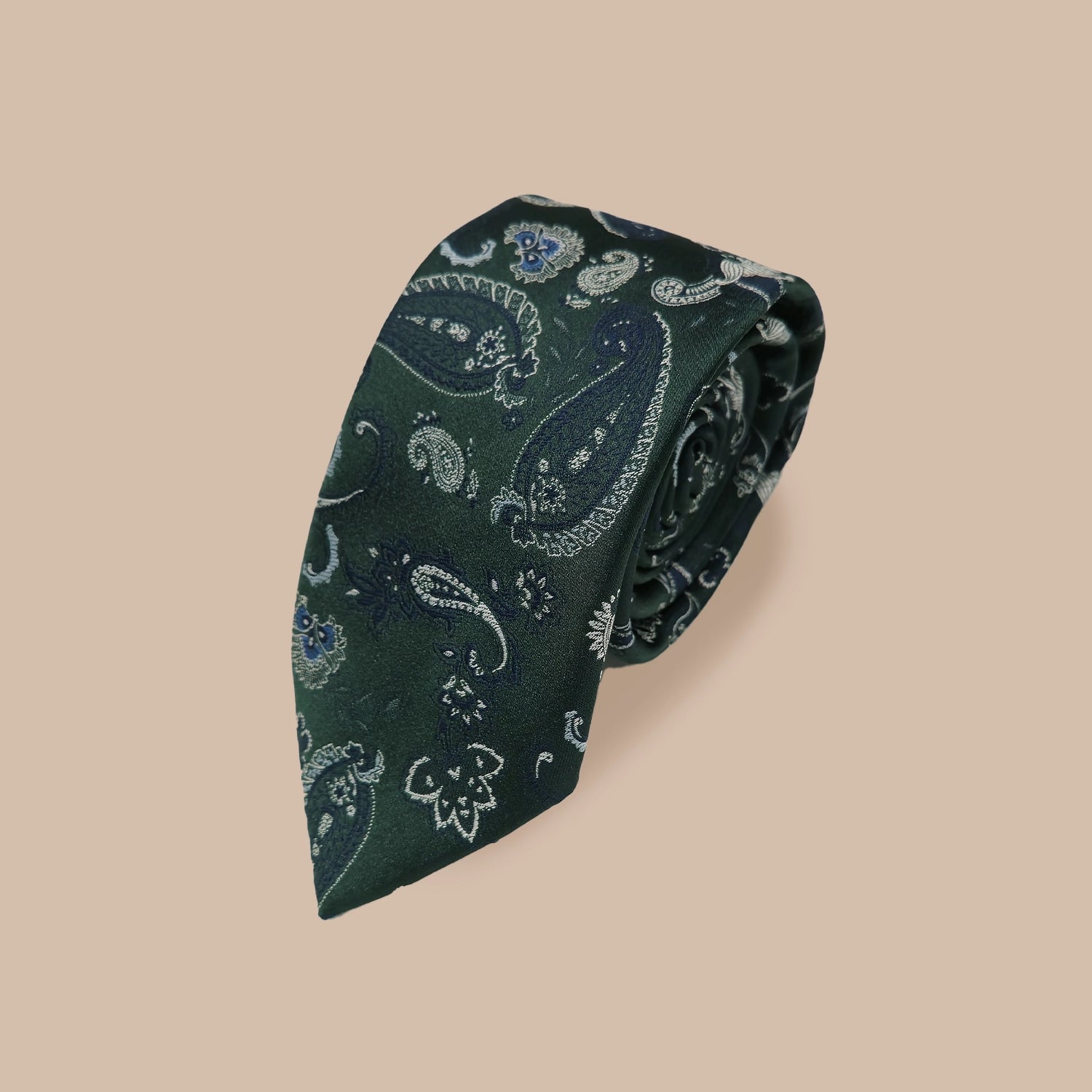 Strong Paisley Print Tie and Hankie - Bottle Green